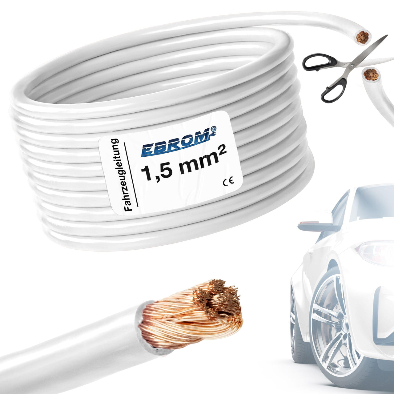 EBROM FLRY Fahrzeugleitung 1,5mm² Weiss