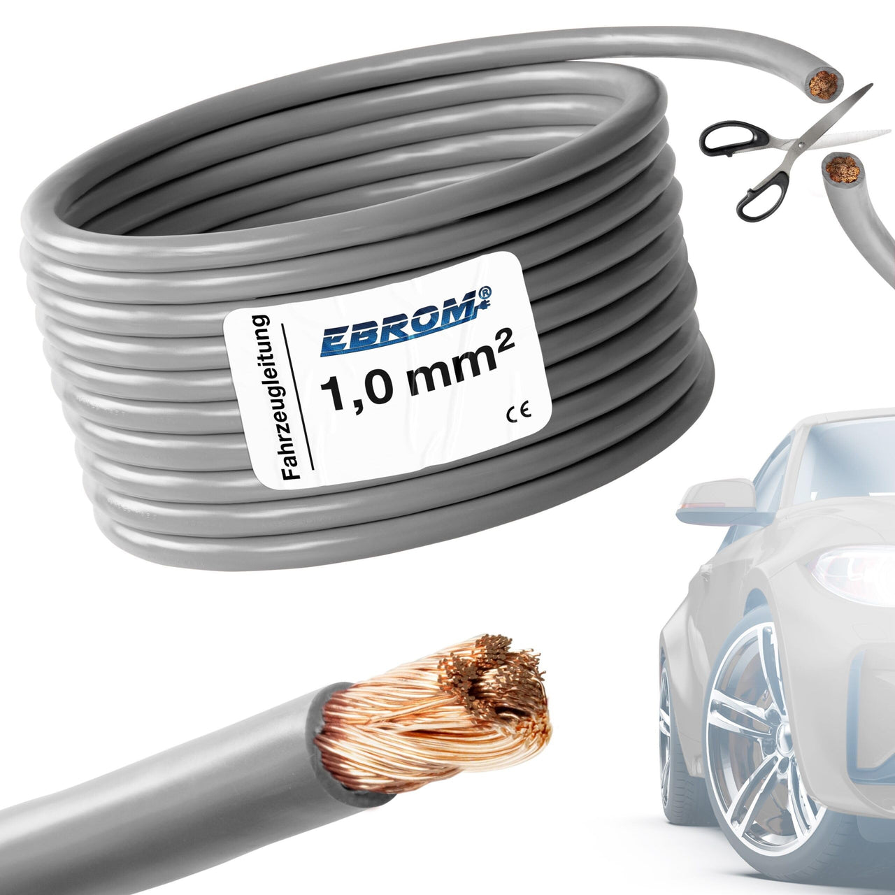 EBROM FLRY Fahrzeugleitung 1,0mm² Grau