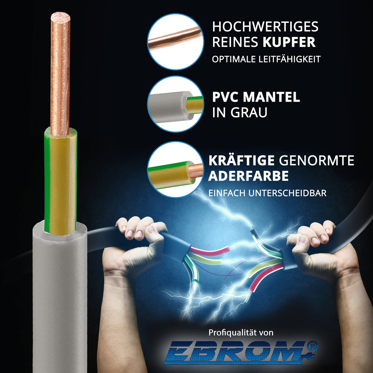 EBROM NYM-J Installationsleitung 4mm² Grau