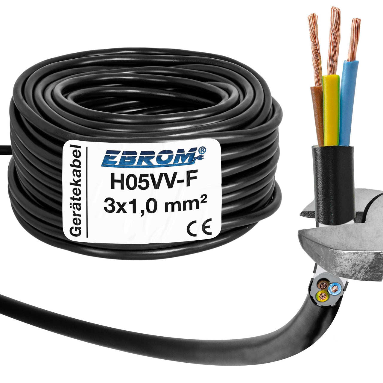 EBROM H05VV-F PVC-Schlauchleitung 3x1,0mm² Schwarz
