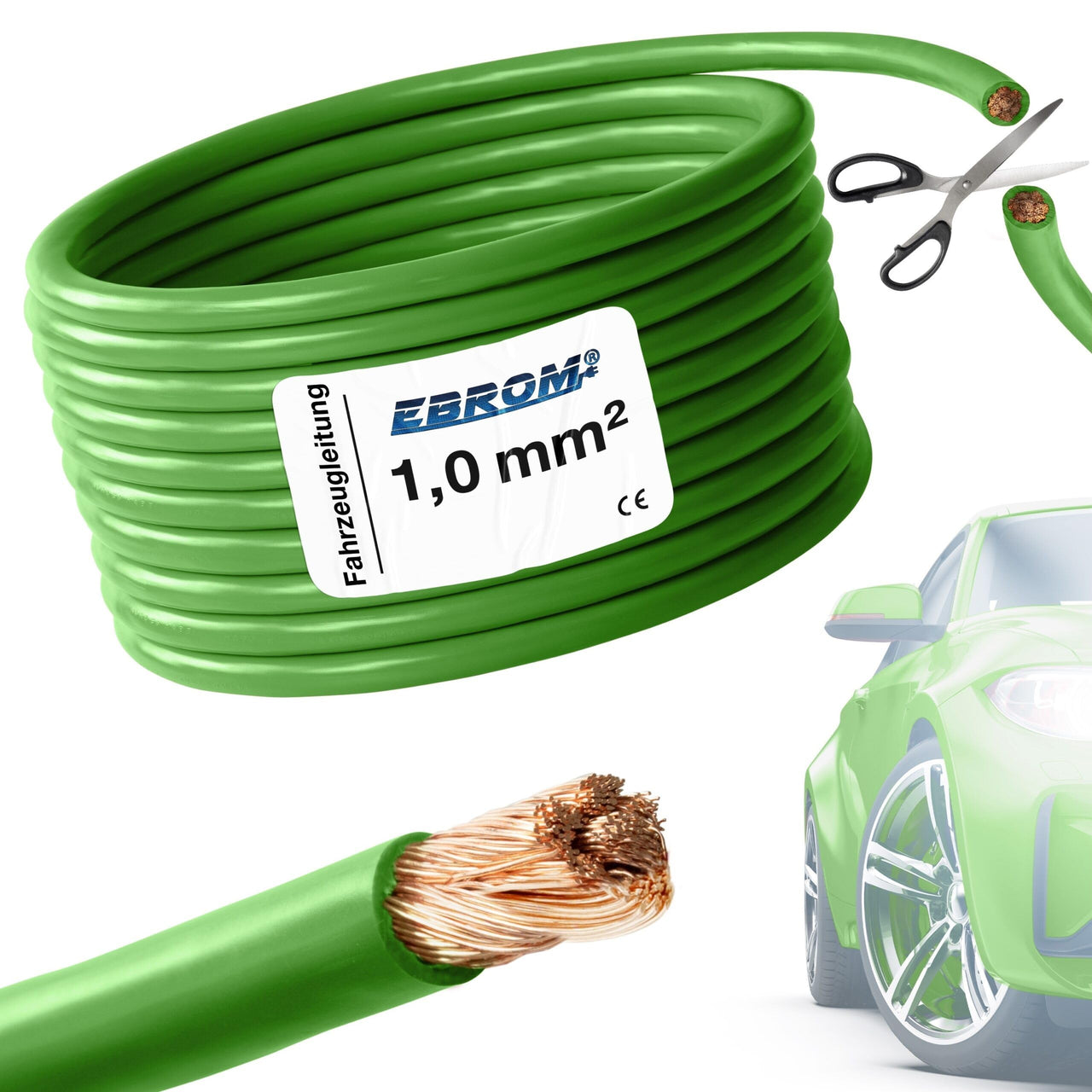 EBROM FLRY Fahrzeugleitung 1,0mm² Grün