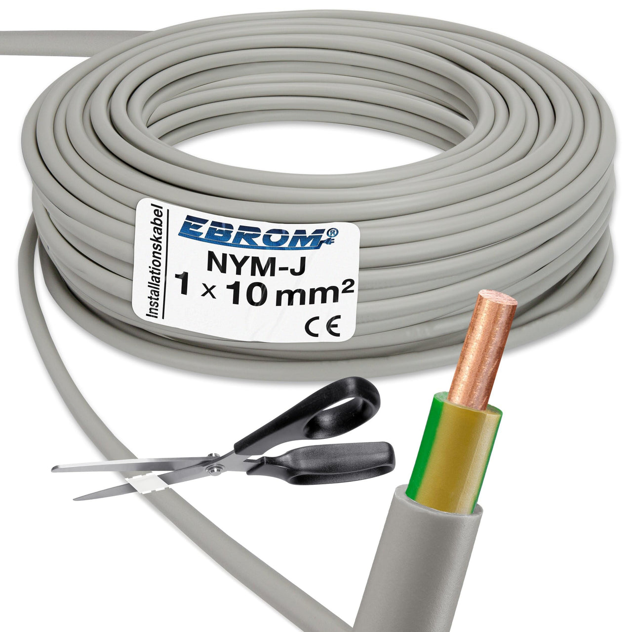 EBROM NYM-J Installationsleitung 10mm² Grau