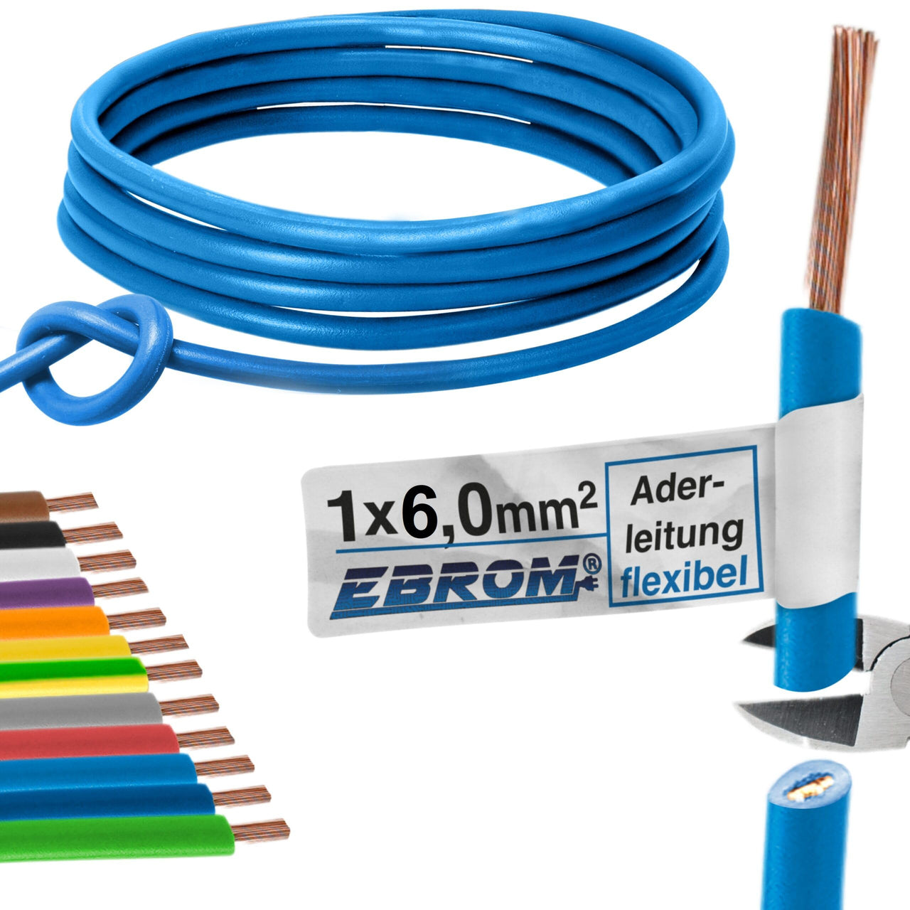 EBROM H07V-K Aderleitung flexibel 6mm² Hellblau