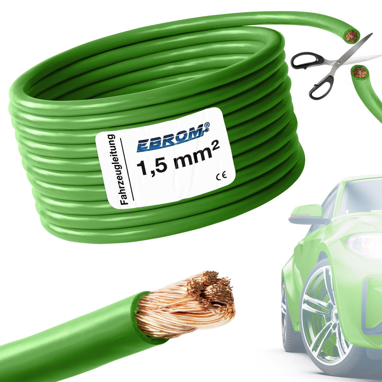 EBROM FLRY Fahrzeugleitung 1,5mm² Grün