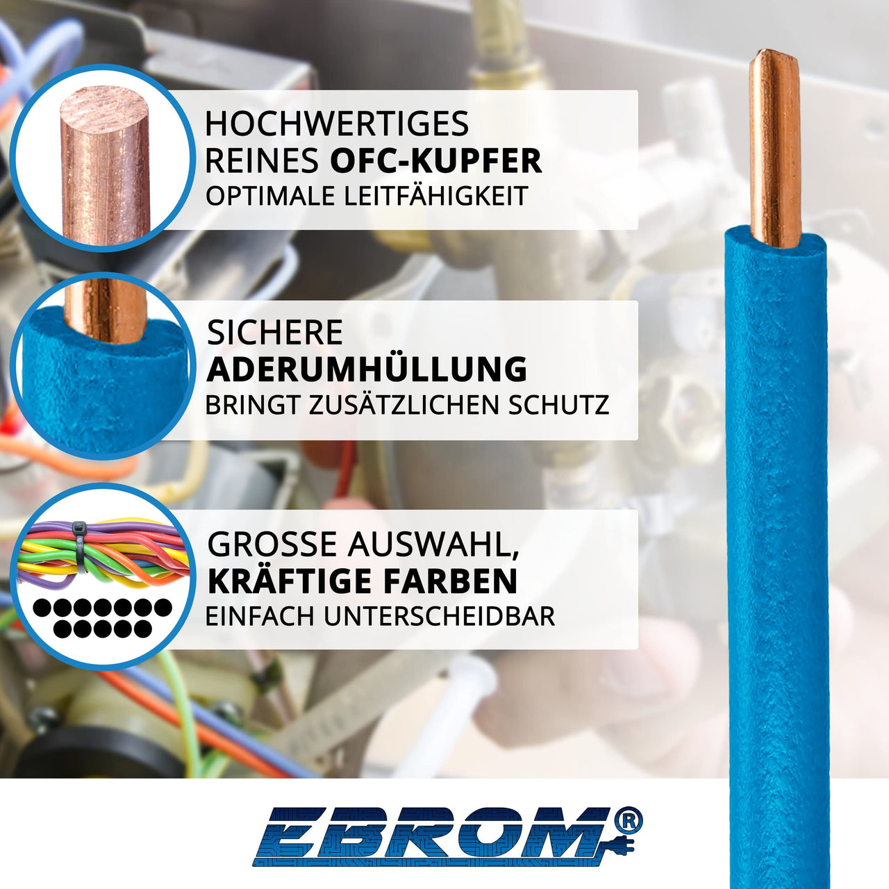 EBROM H07V-U Aderleitung starr 6mm² Hellblau