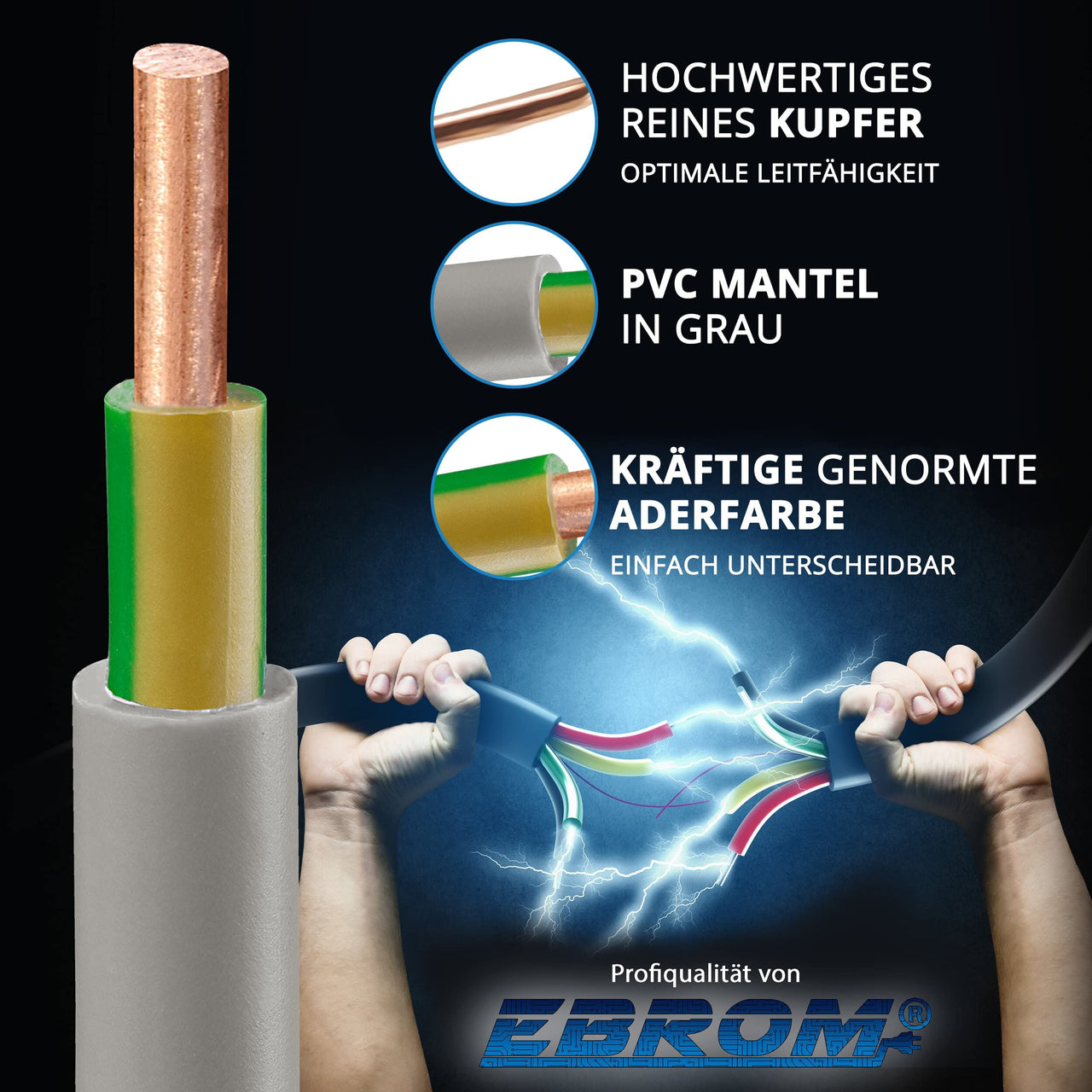 EBROM NYM-J Installationsleitung 6mm² Grau