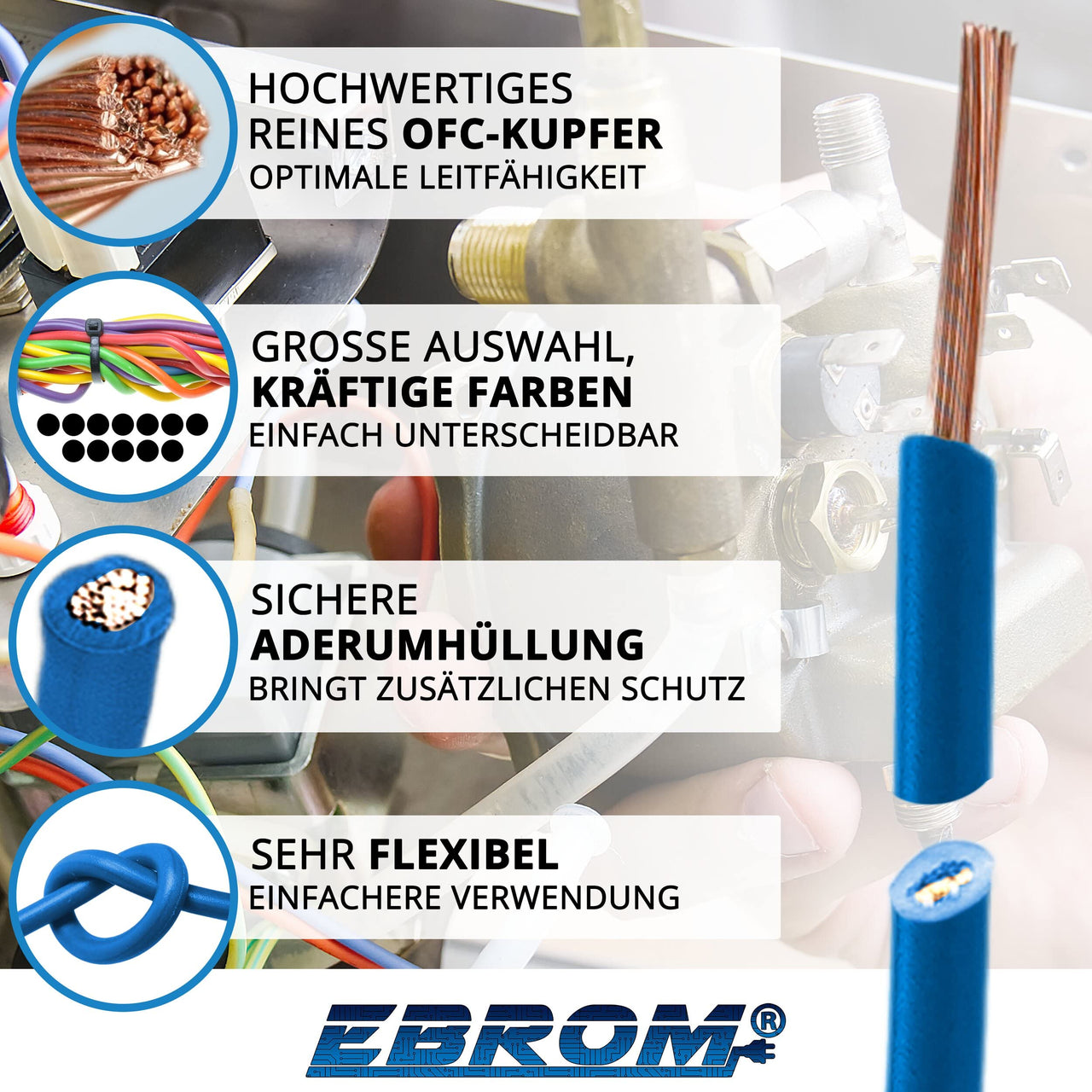 EBROM H07V-K Aderleitung flexibel 6mm² Dunkelblau