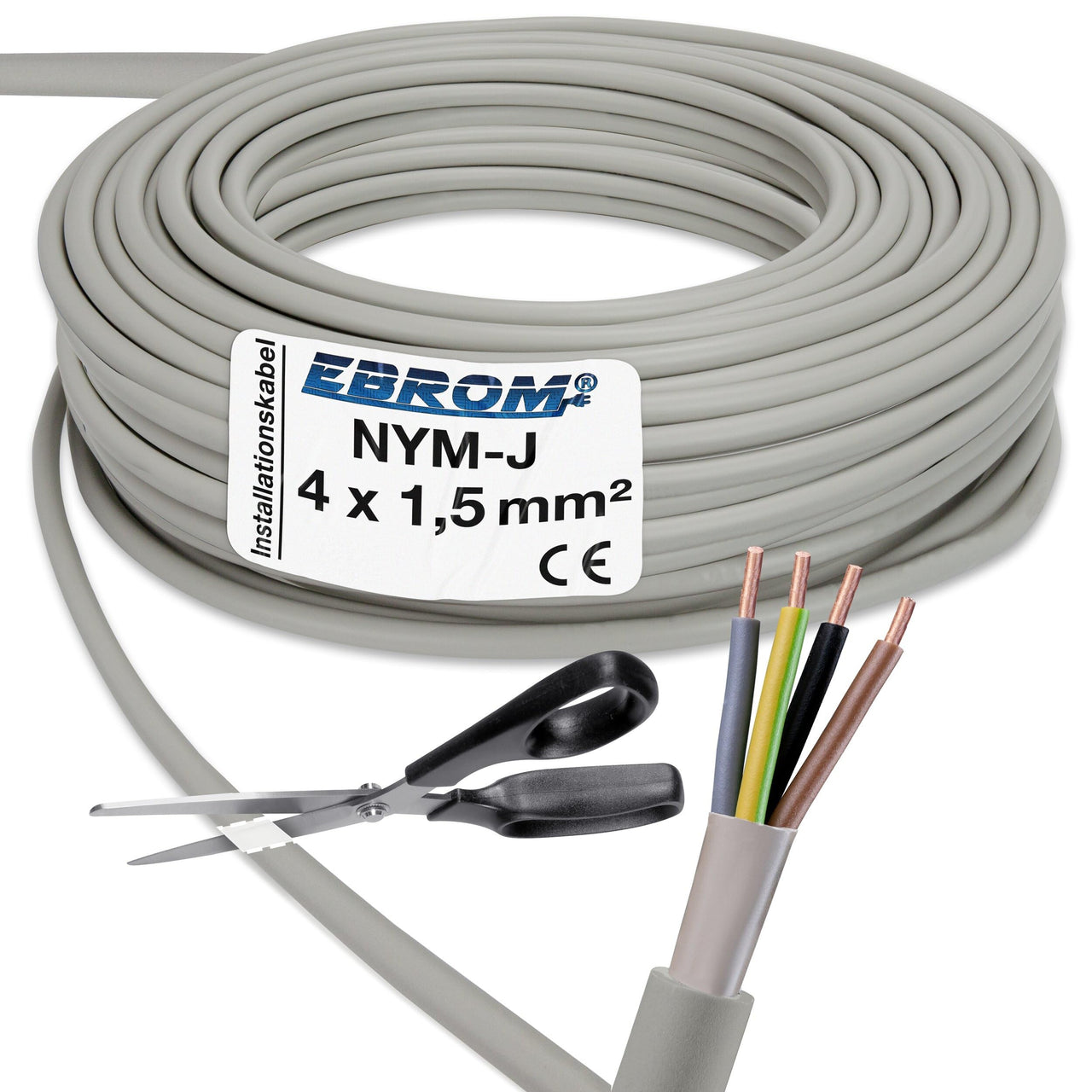 EBROM NYM-J Installationsleitung 4x1,5mm² Grau