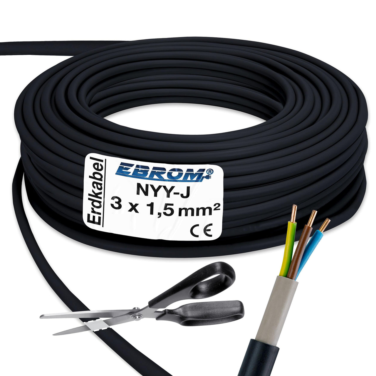 EBROM NYY-J Erdkabel 3x1,5mm² Schwarz