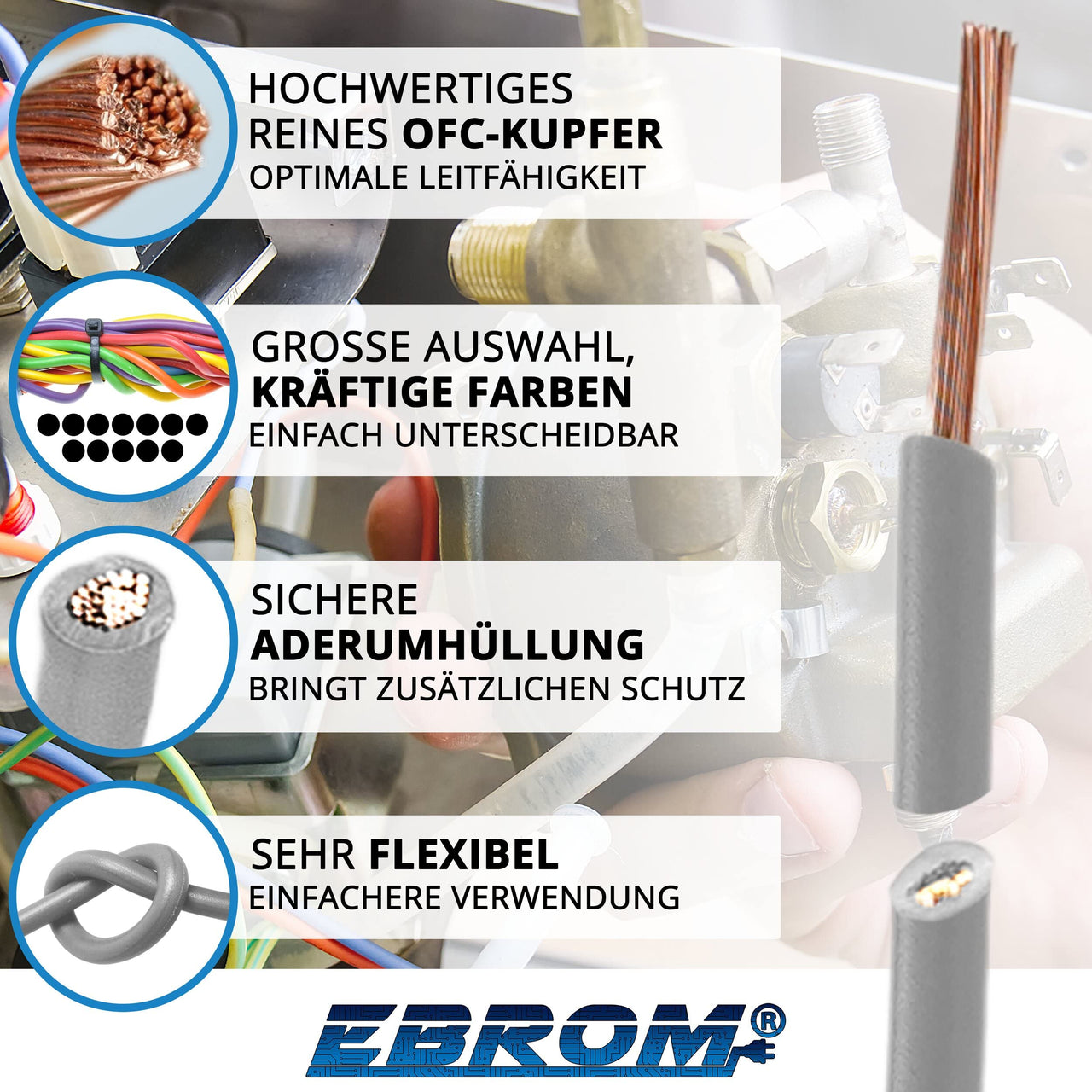 EBROM H07V-K Aderleitung flexibel 6mm² Grau