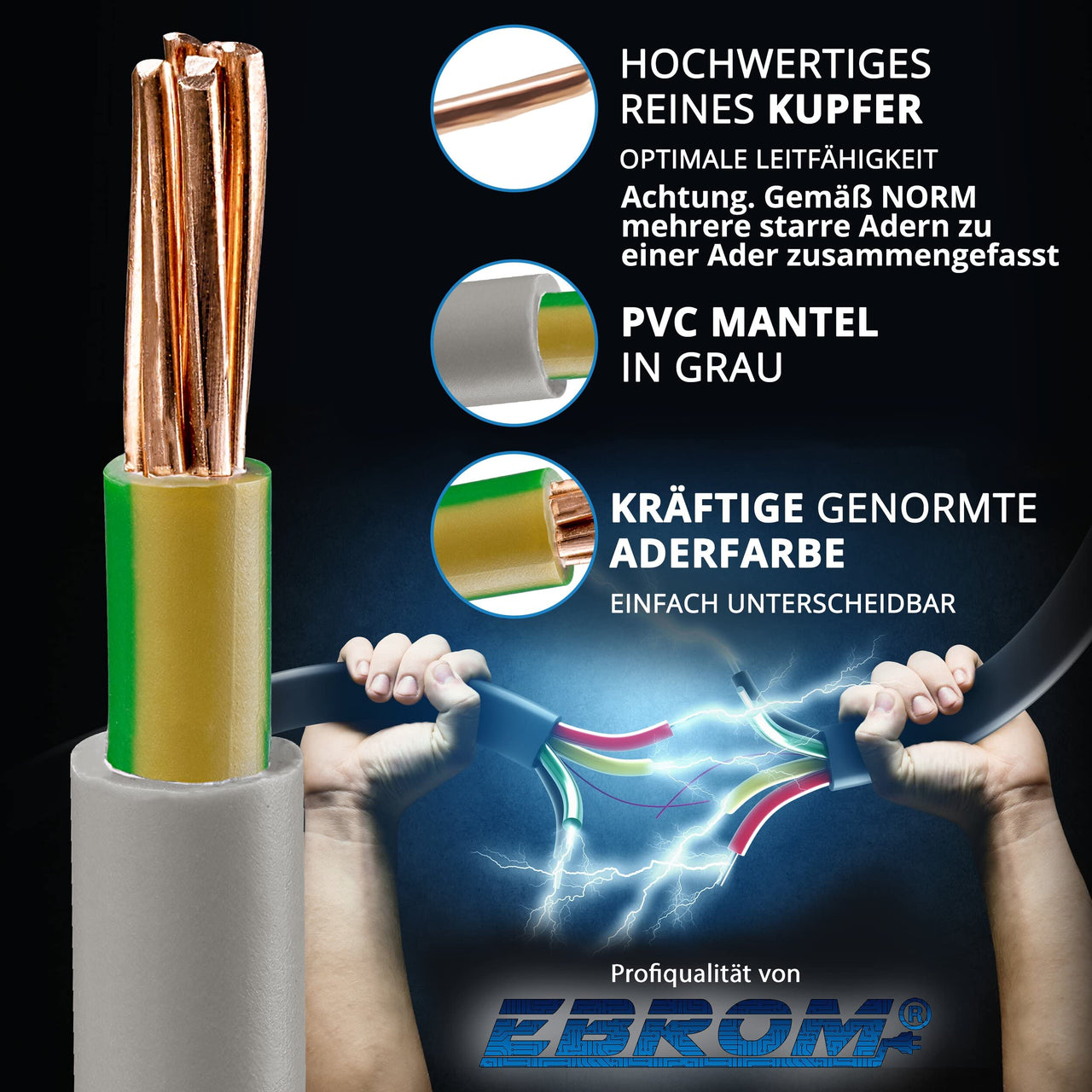 EBROM NYM-J Installationsleitung 16mm² Grau