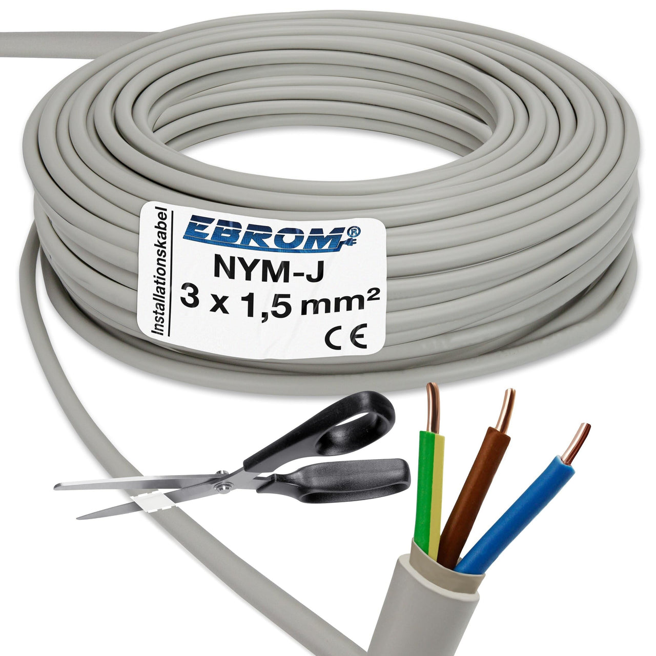 EBROM NYM-J Installationsleitung 3x1,5mm² Grau