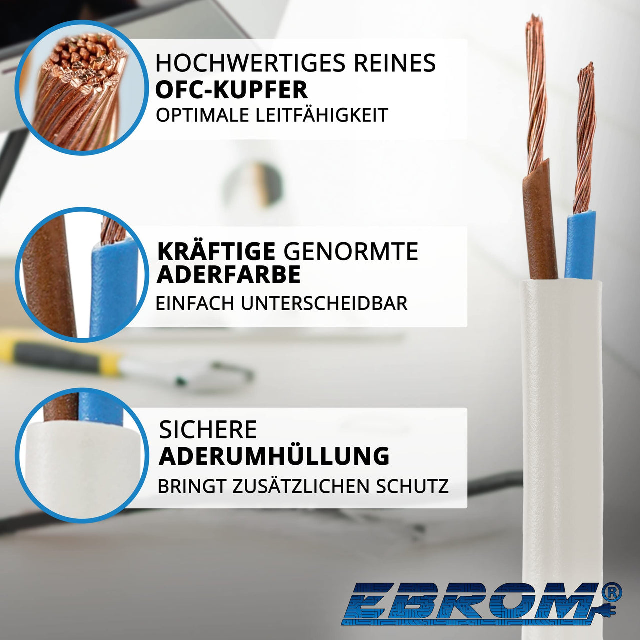 EBROM H05VV-F PVC-Schlauchleitung 2x1,5mm² Weiss