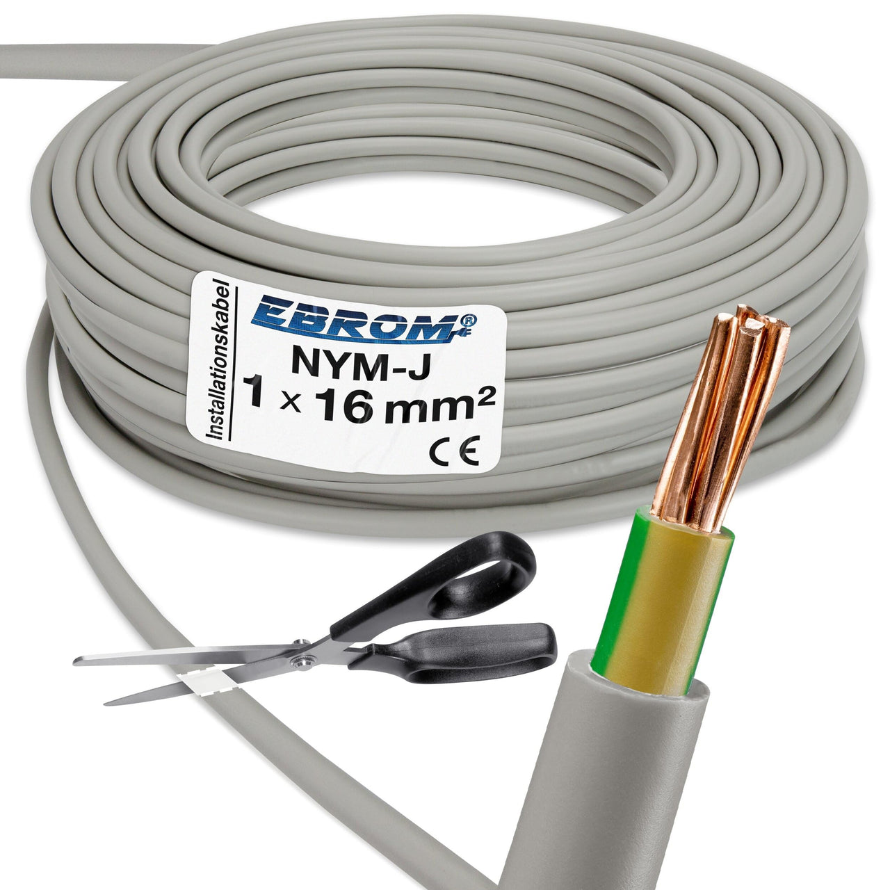 EBROM NYM-J Installationsleitung 16mm² Grau