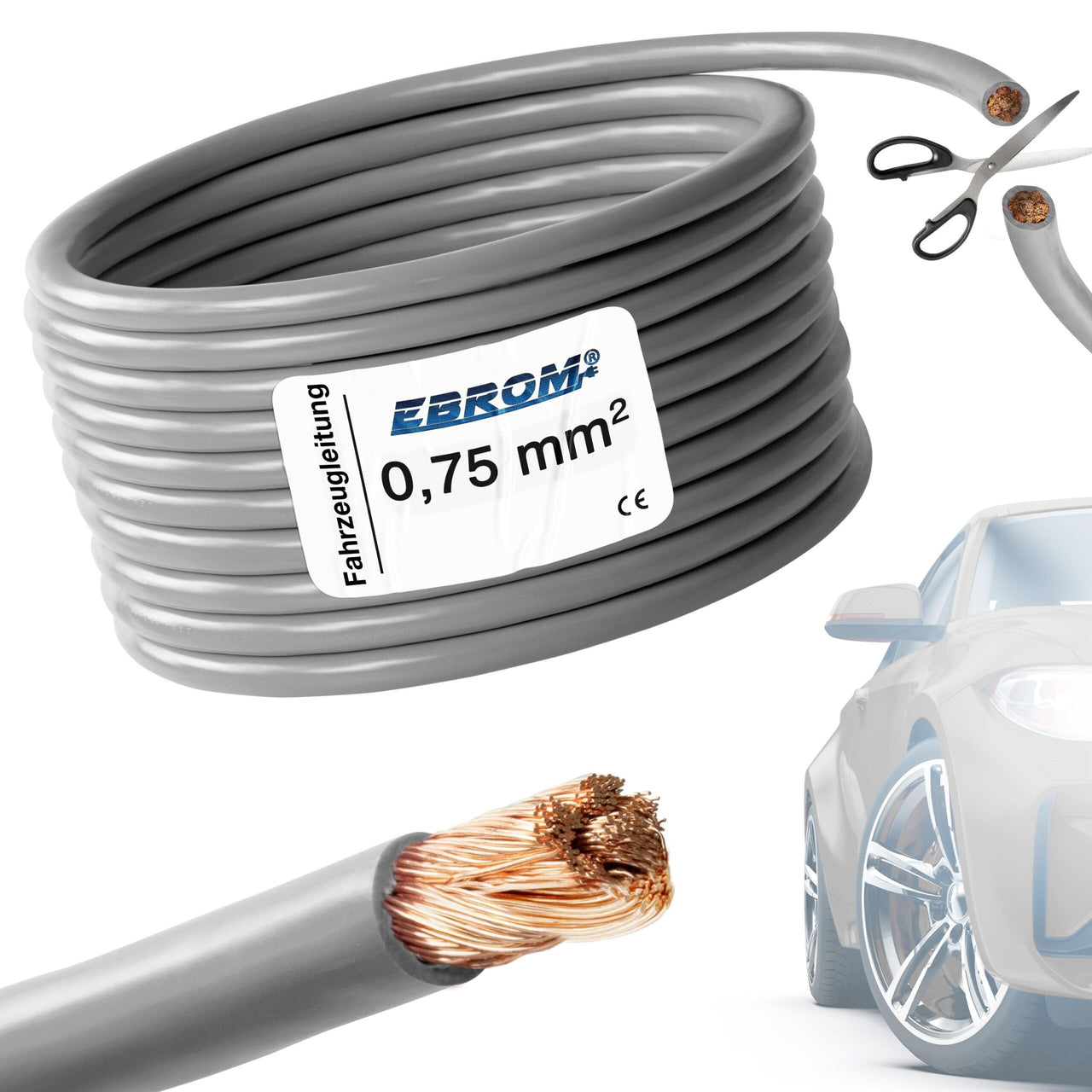 EBROM FLRY Fahrzeugleitung 0,75mm² Grau