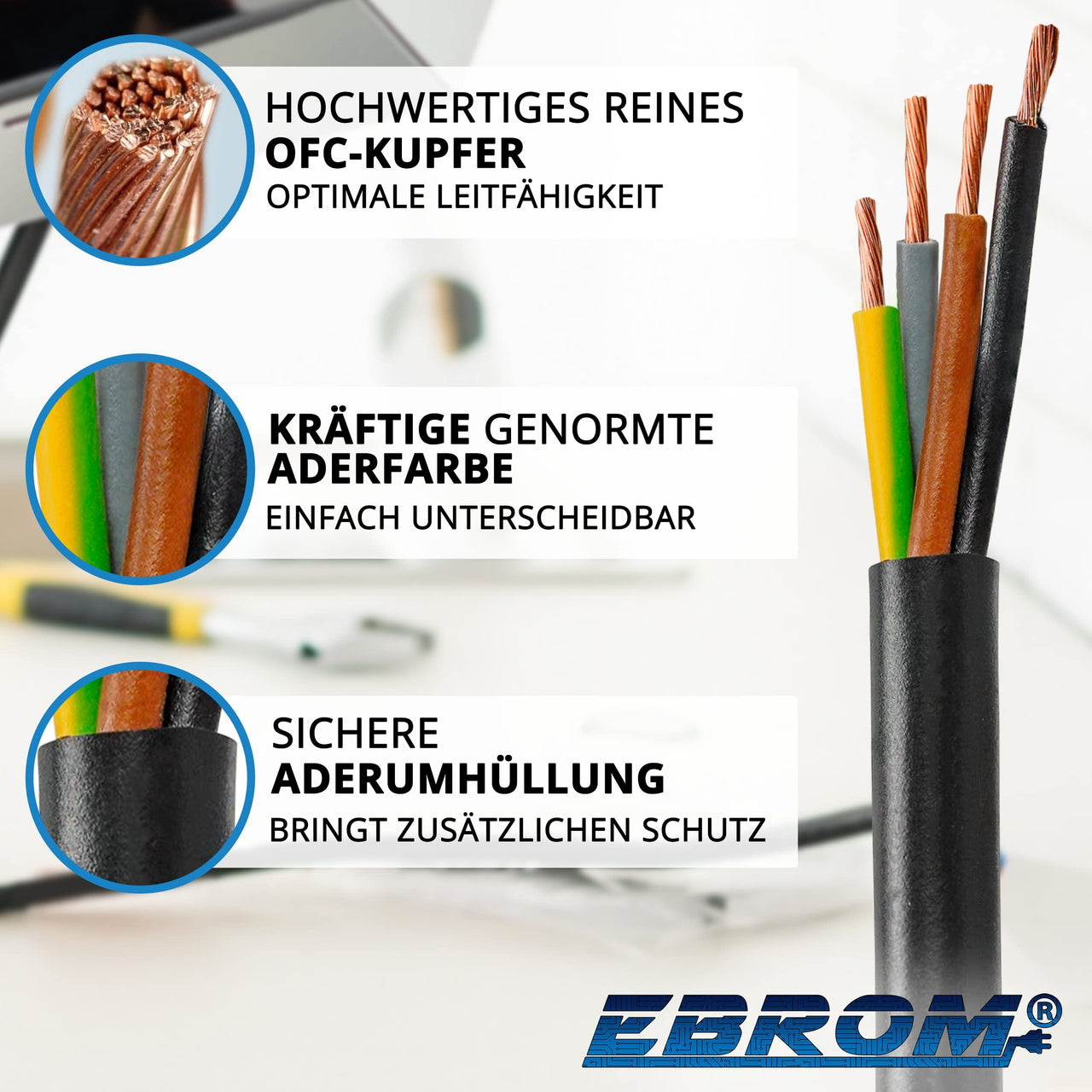 EBROM H03VV-F PVC-Schlauchleitung 4x0,75mm² Schwarz