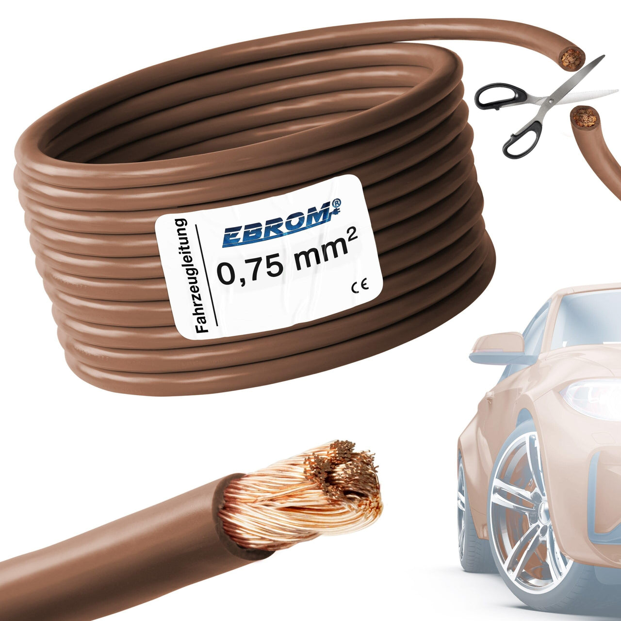 EBROM FLRY Fahrzeugleitung 0,75mm² Braun