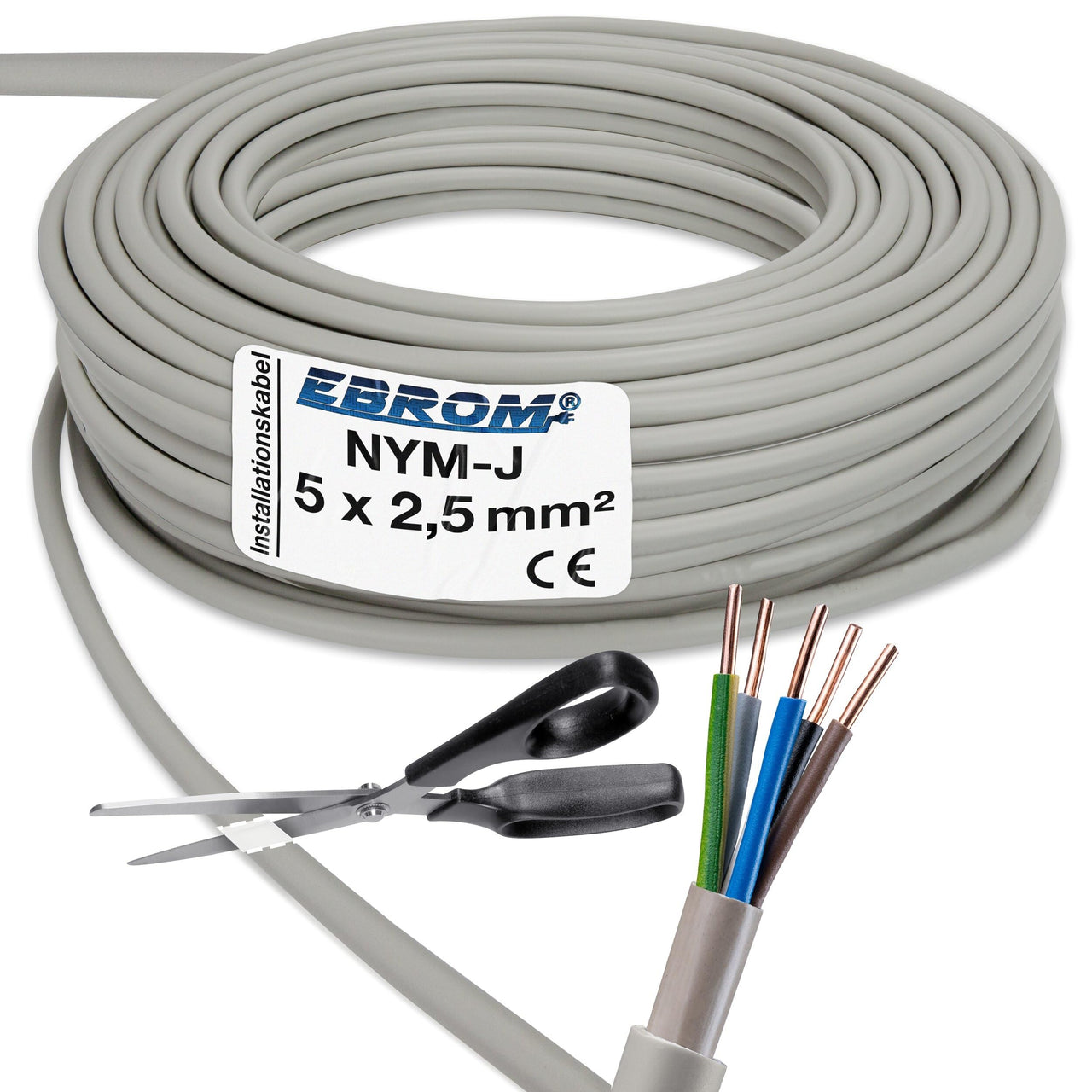 EBROM NYM-J Installationsleitung 5x2,5mm² Grau