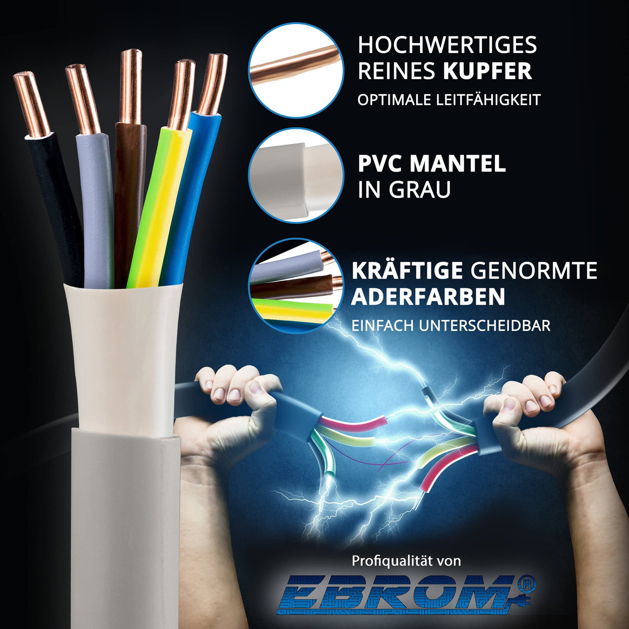 EBROM NYM-J Installationsleitung 5x6mm² Grau