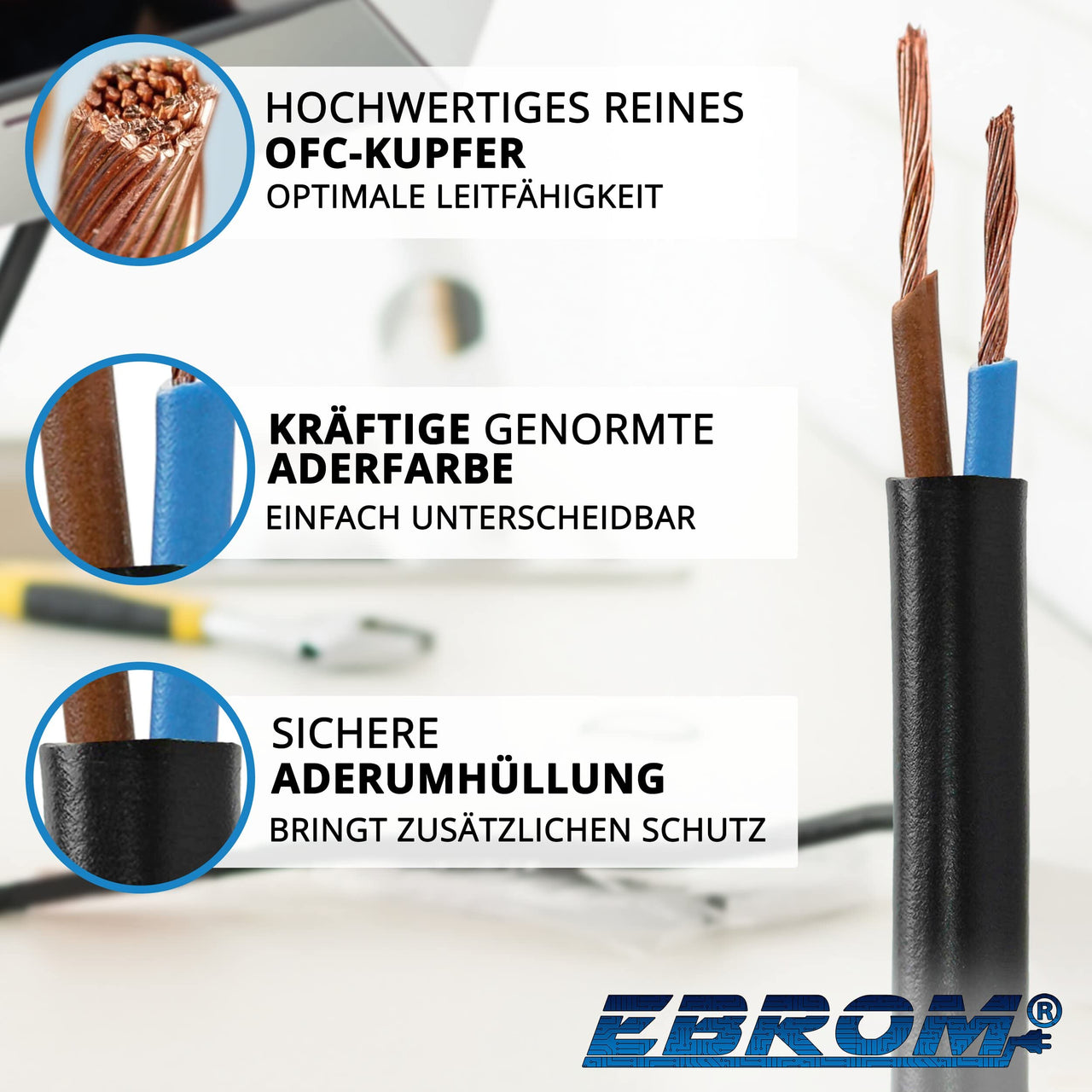 EBROM H05VV-F PVC-Schlauchleitung 2x1,0mm² Schwarz
