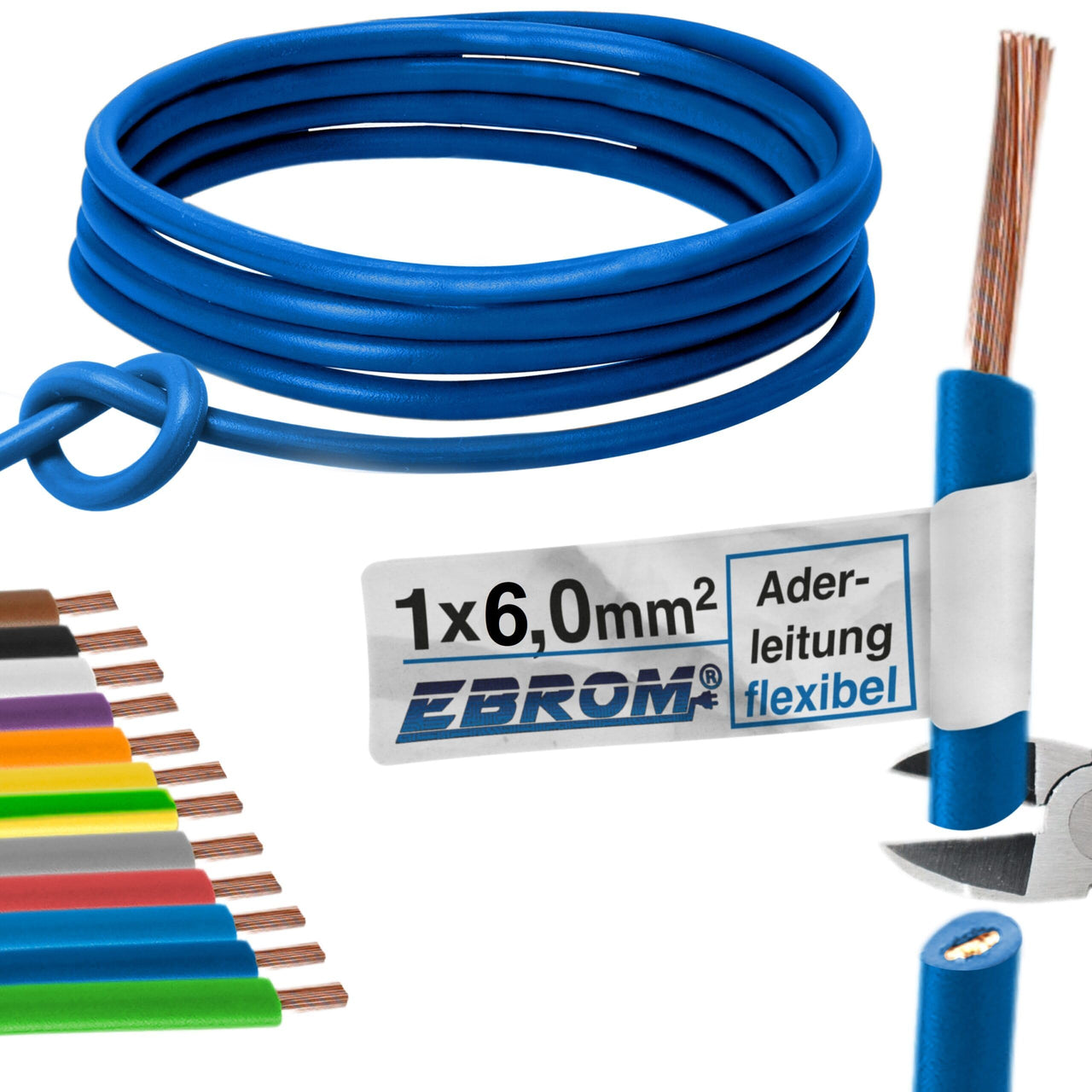 EBROM H07V-K Aderleitung flexibel 6mm² Dunkelblau