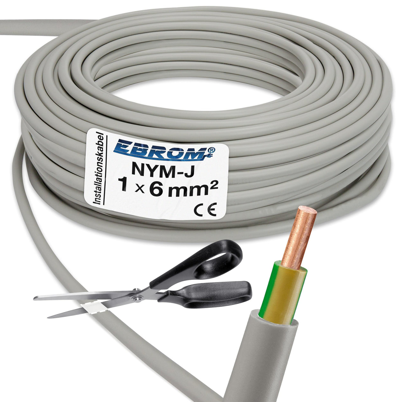 EBROM NYM-J Installationsleitung 6mm² Grau