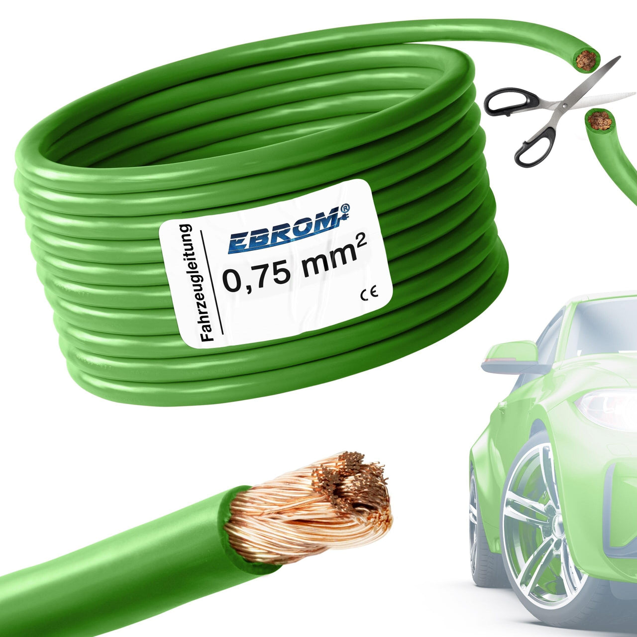 EBROM FLRY Fahrzeugleitung 0,75mm² Grün