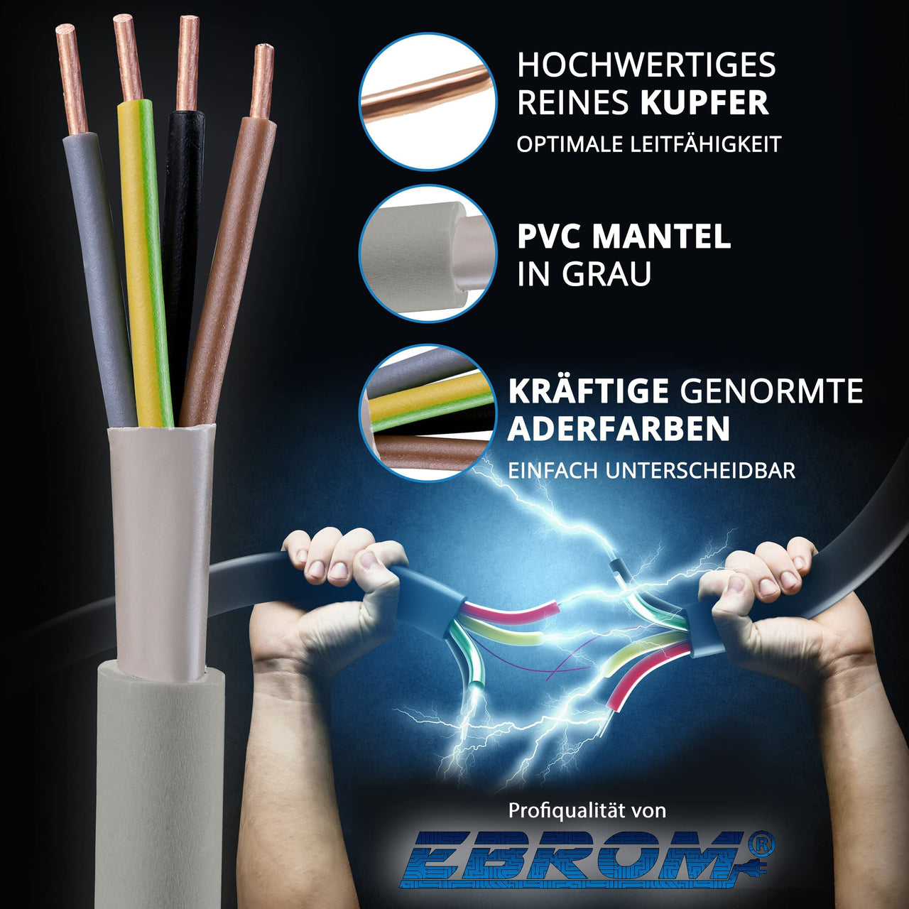 EBROM NYM-J Installationsleitung 4x2,5mm² Grau