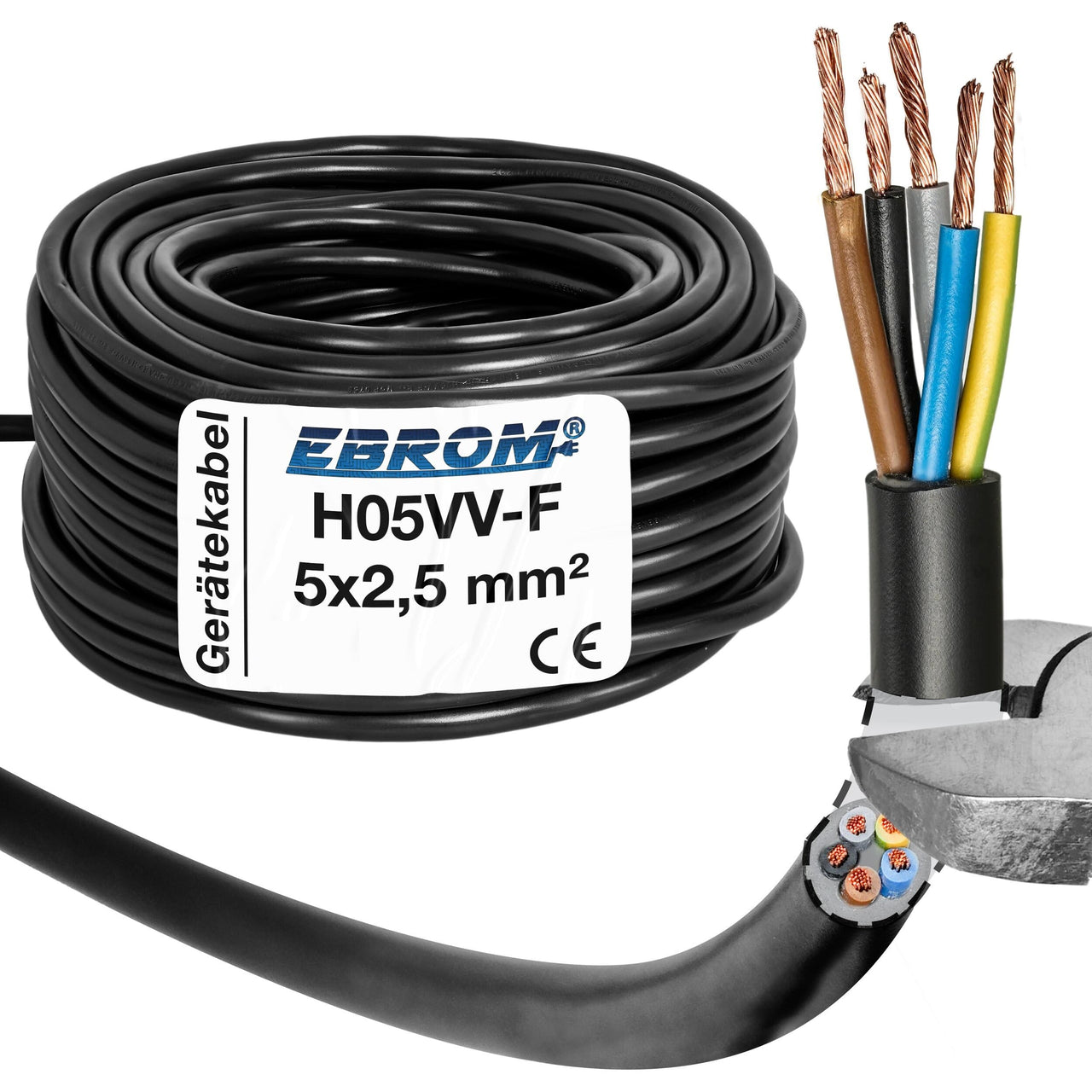 EBROM H05VV-F PVC-Schlauchleitung 5x2,5mm² Schwarz
