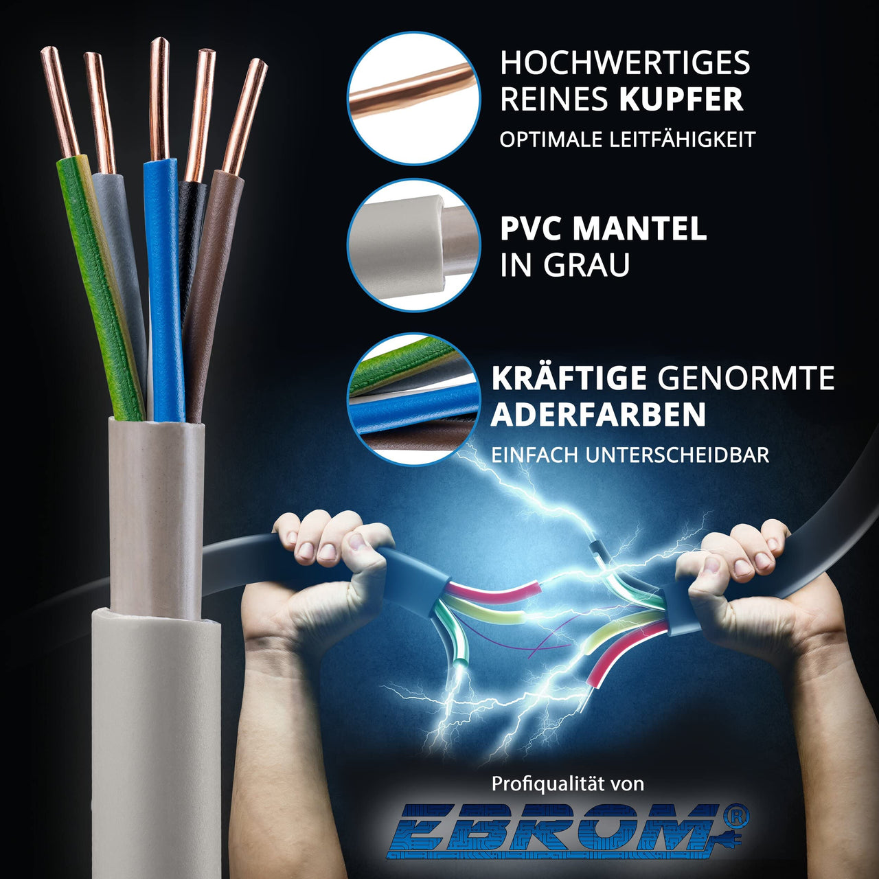 EBROM NYM-J Installationsleitung 5x2,5mm² Grau