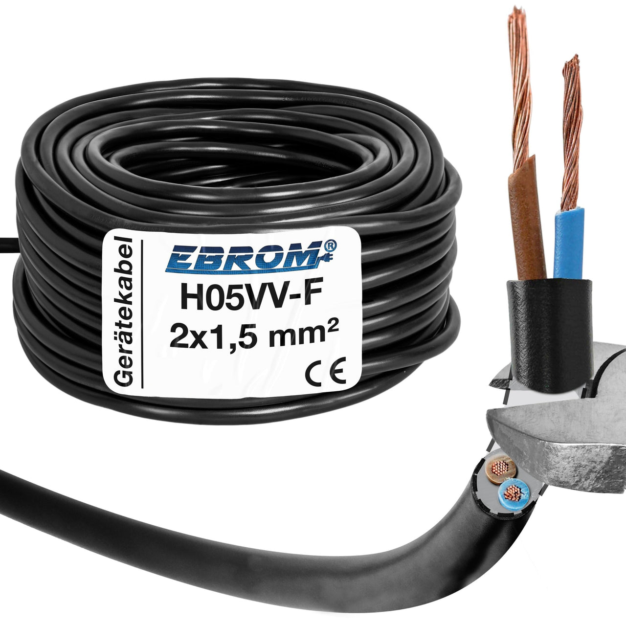 EBROM H05VV-F PVC-Schlauchleitung 2x1,5mm² Schwarz
