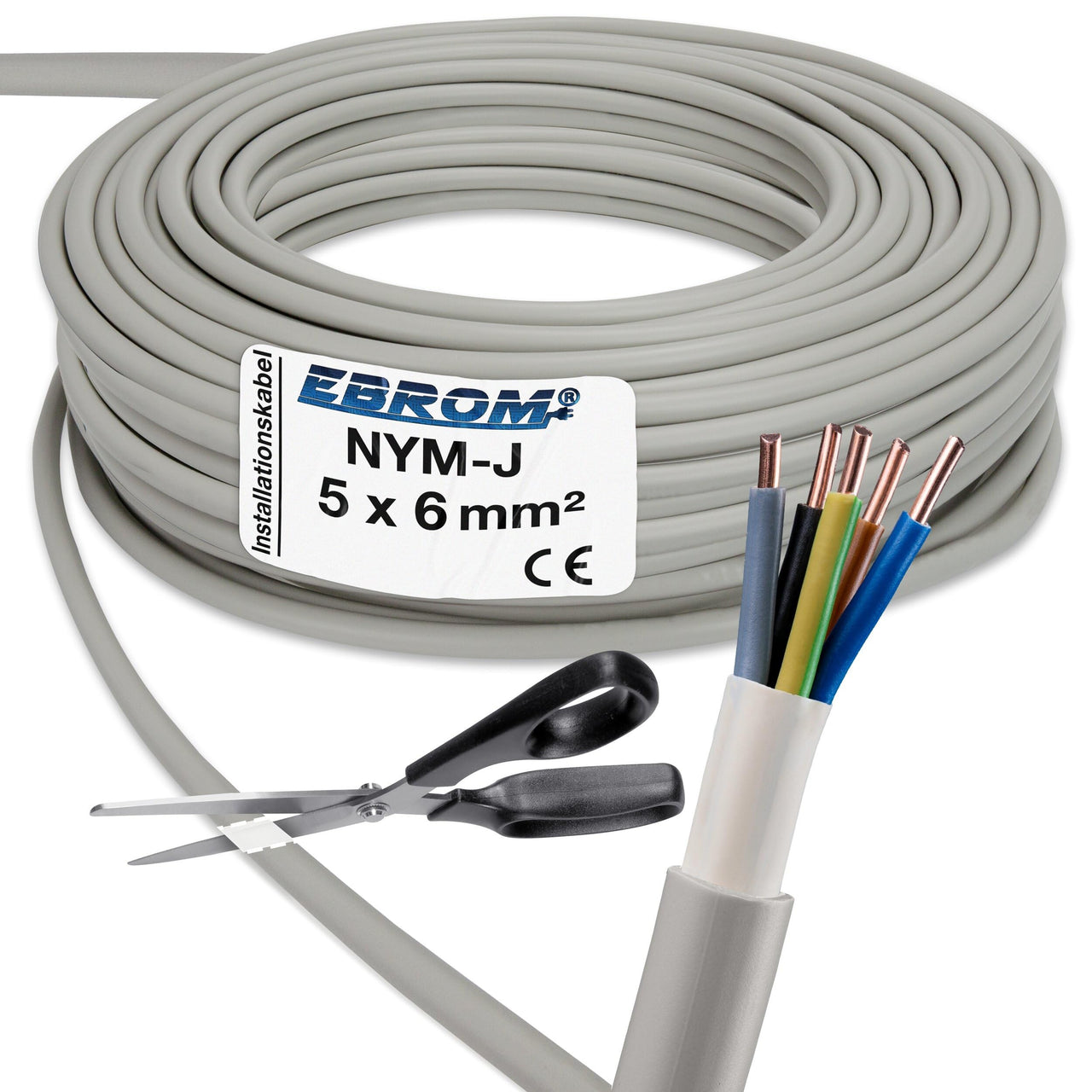 EBROM NYM-J Installationsleitung 5x6mm² Grau