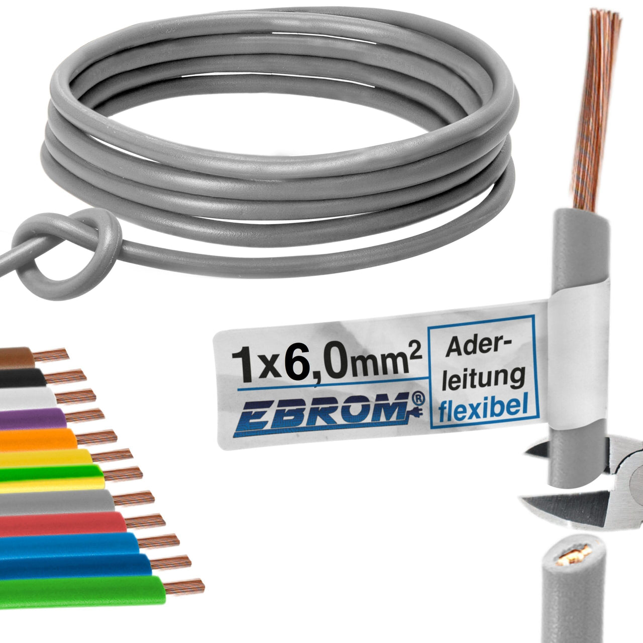 EBROM H07V-K Aderleitung flexibel 6mm² Grau