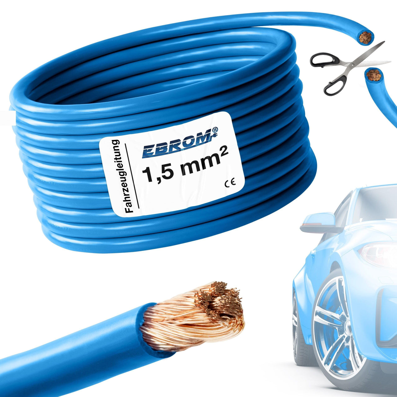 EBROM FLRY Fahrzeugleitung 1,5mm² Blau