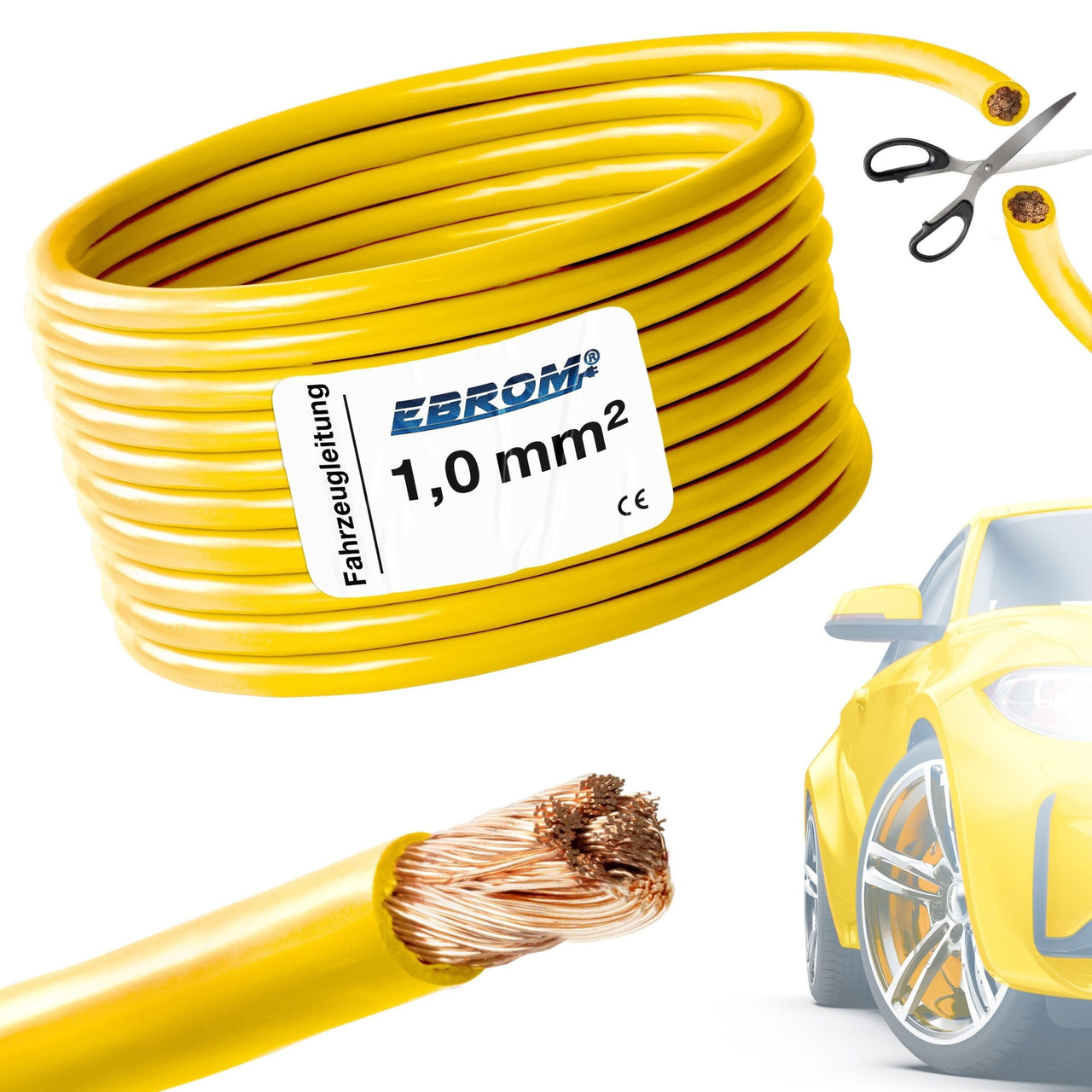 EBROM FLRY Fahrzeugleitung 1,0mm² Gelb