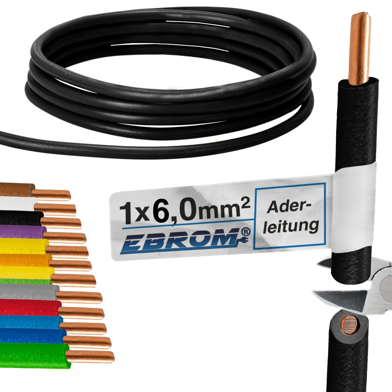 EBROM H07V-U Aderleitung starr 6mm² Schwarz