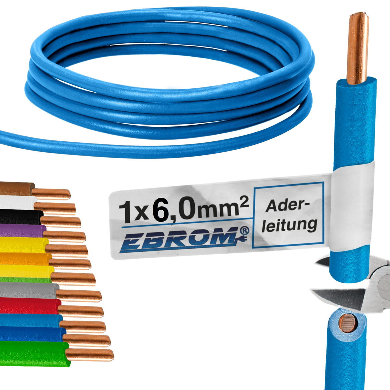 EBROM H07V-U Aderleitung starr 6mm² Hellblau