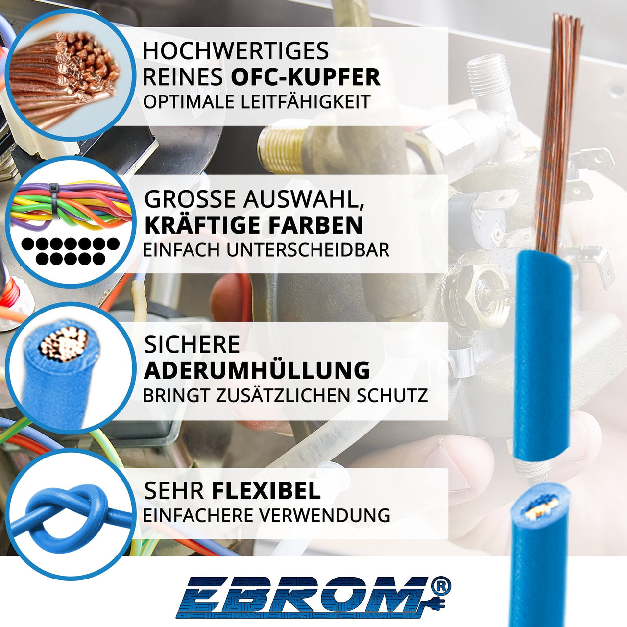 EBROM H07V-K Aderleitung flexibel 6mm² Hellblau