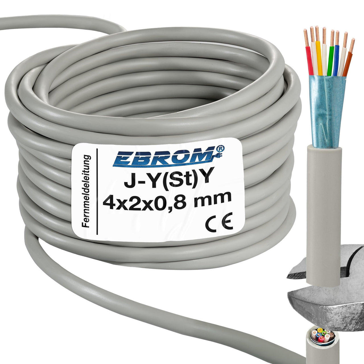 EBROM J-Y(St)Y Telefonleitung 4x2x0,8mm² Grau