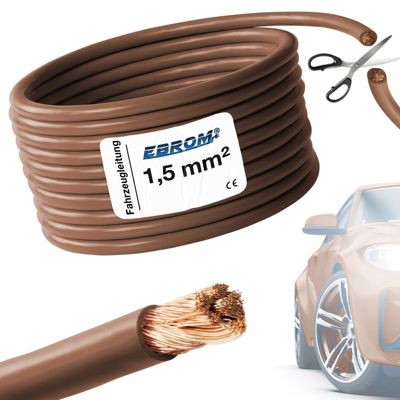 EBROM FLRY Fahrzeugleitung 1,5mm² Braun