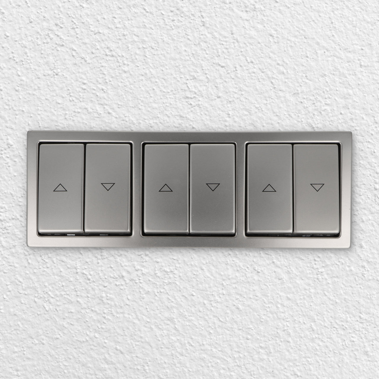 EBROM SET IDEE: BUSCH JÄGER 3 x Jalousieschalter Rolladenschalter 2000/4 US (2000/4US) PUR Edelstahl Komplettset mit Aufdruck Pfeil auf/ab + EBROM Phasenprüfer zur Montage