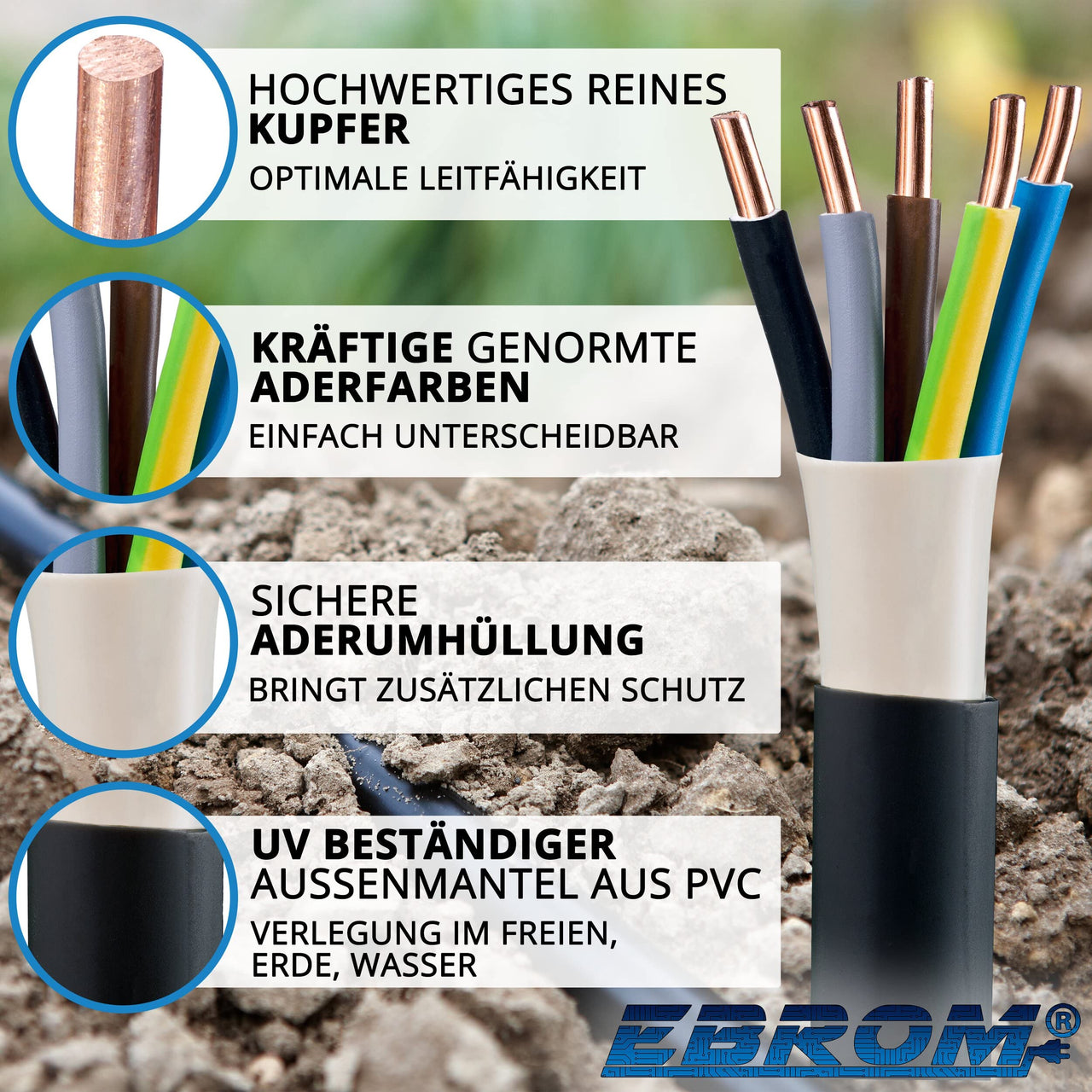 EBROM NYY-J Erdkabel 5x16mm² Schwarz
