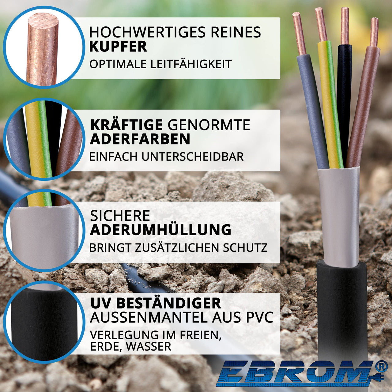 EBROM NYY-J Erdkabel 4x2,5mm² Schwarz
