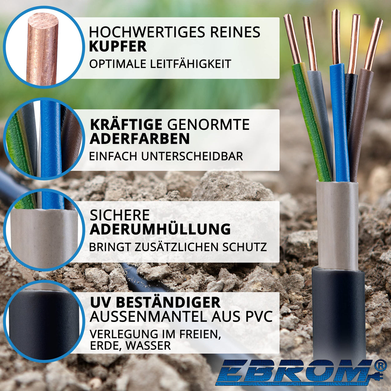 EBROM NYY-J Erdkabel 5x2,5mm² Schwarz