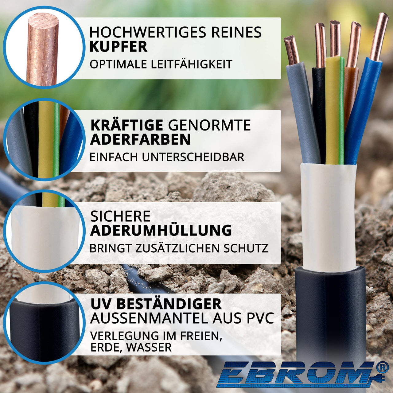 EBROM NYY-J Erdkabel 5x4mm² Schwarz