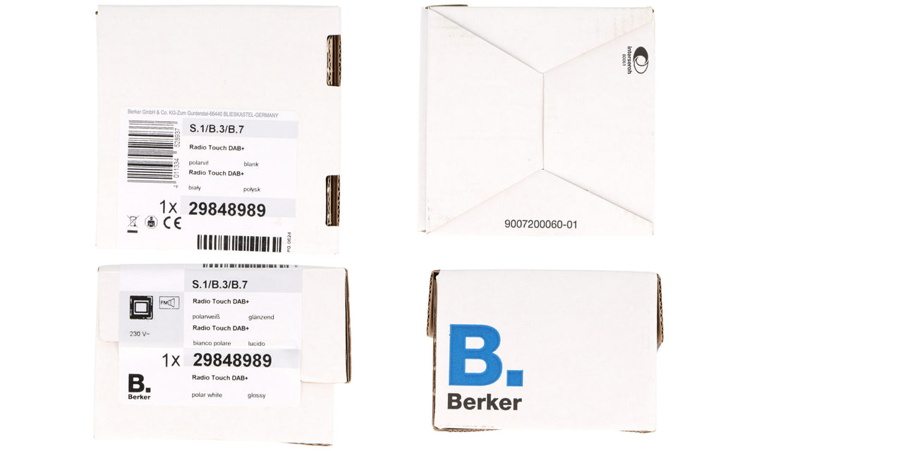 BERKER Unterputz DAB+ Radio 29848989 polarweiß glänzend mit 1fach Rahmen Berker + 2 x Feuchtraum / Badezimmer - Deckenlautsprecher Einbaulautsprecher + 20 Meter EBROM Lautsprecherkabel
