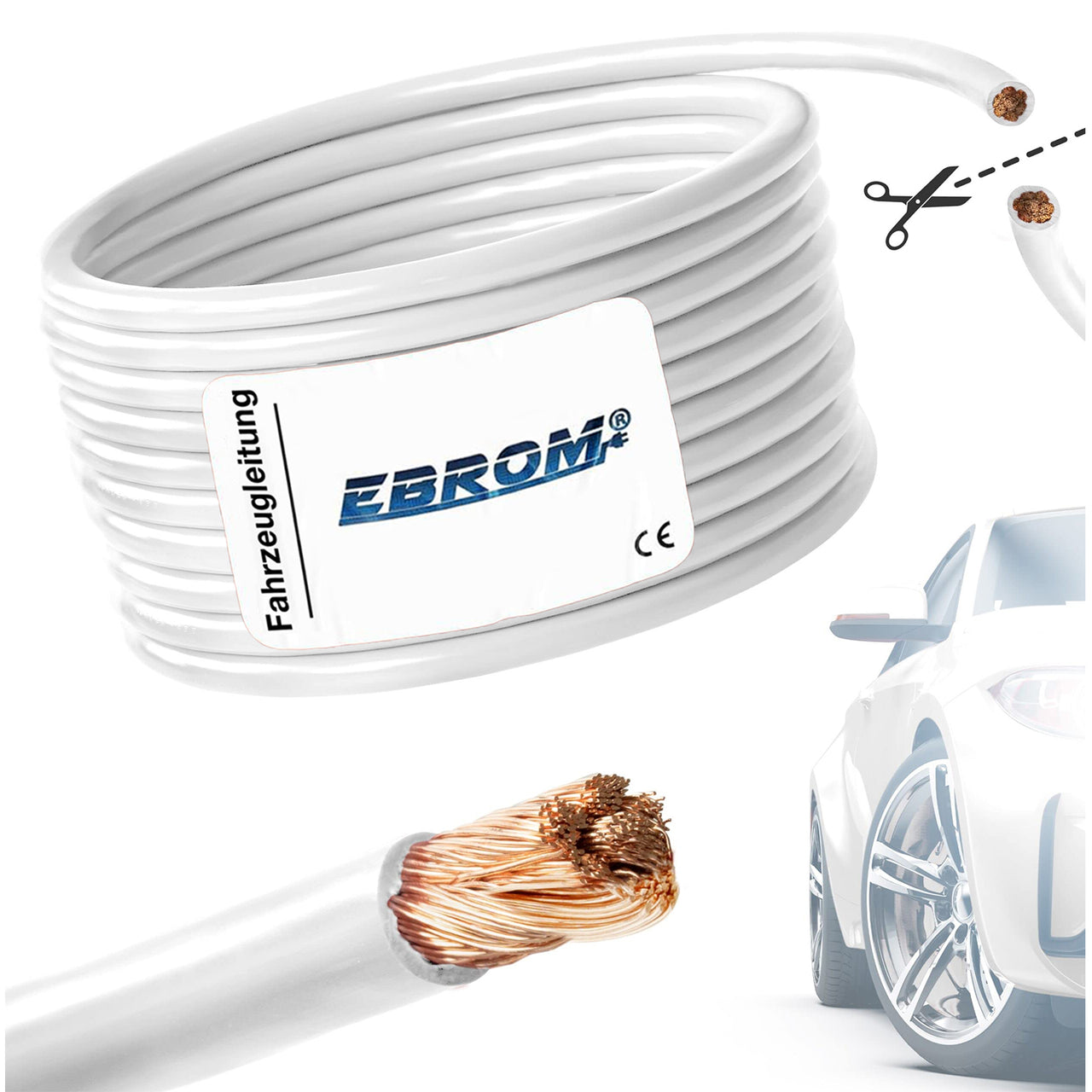 EBROM FLRY Fahrzeugleitung 0,5mm² Weiss