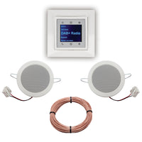 BERKER Unterputz DAB+ und Bluetooth Radio 30848989 polarweiß glänzend mit 1fach Rahmen Berker + 2 x Deckenlausprecher Einbaulautsprecher + 20 Meter EBROM Lautsprecherkabel