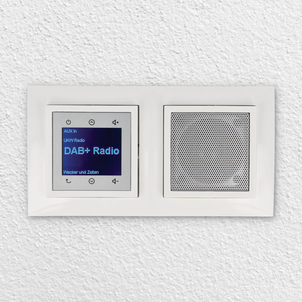BERKER Unterputz DAB+ Radio 29848989 und Lautsprecher polarweiß glänzend mit 2fach Rahmen Berker 10128989 inkl. EBROM Phasenprüfer zur Montage der Geräte