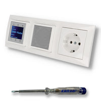 BERKER Unterputz DAB+ und Bluetooth Radio 30848989, Lautsprecher und Steckdose 47438989 - polarweiß glänzend + 3fach Rahmen Berker 10138989 inkl. EBROM Phasenprüfer zur Montage der Geräte